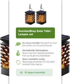VoordeelShop Solar Tafellamp Set Van 2 Stuks - 13.8cm - Zwart - Solar Tuinverlichting - Led Buitenverlichting Op Zonne Energie Met Sensor - Tuin Fakkel - Voor Binnen En Buiten - Vlam Effect -Philips Hue Winkel 1004x1200 2