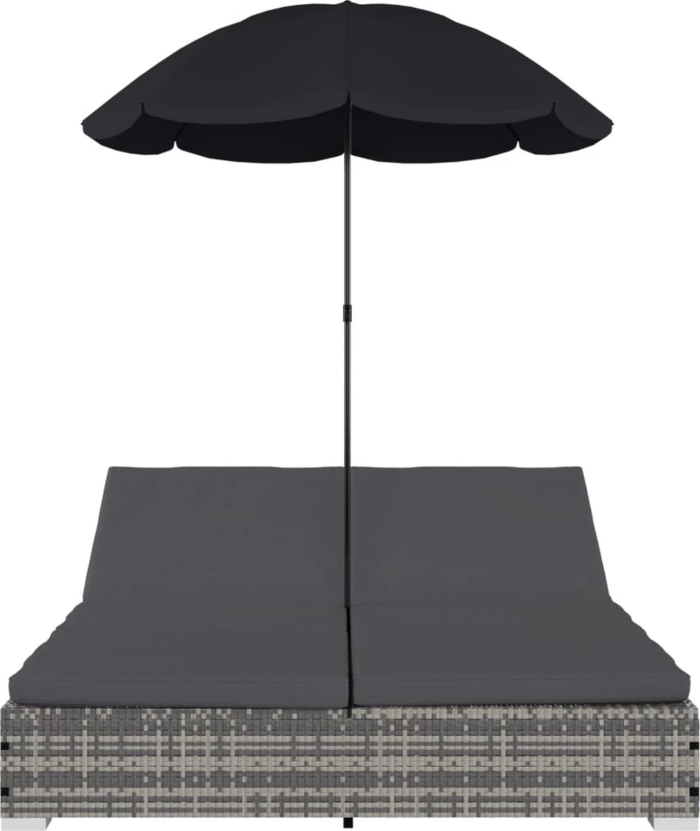 Prolenta Premium - Loungebed Met Parasol Poly Rattan Grijs 5 Prolenta Premium - Loungebed Met Parasol Poly Rattan Grijs - Afbeelding 3