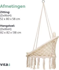 Vita5 Macramé Hangstoel - Voor Binnen En Buiten - Zonder Standaard - Incl. Kussen, Boekenvak En Beschermhoes - Tot 150kg - Beige -Philips Hue Winkel 1020x1200
