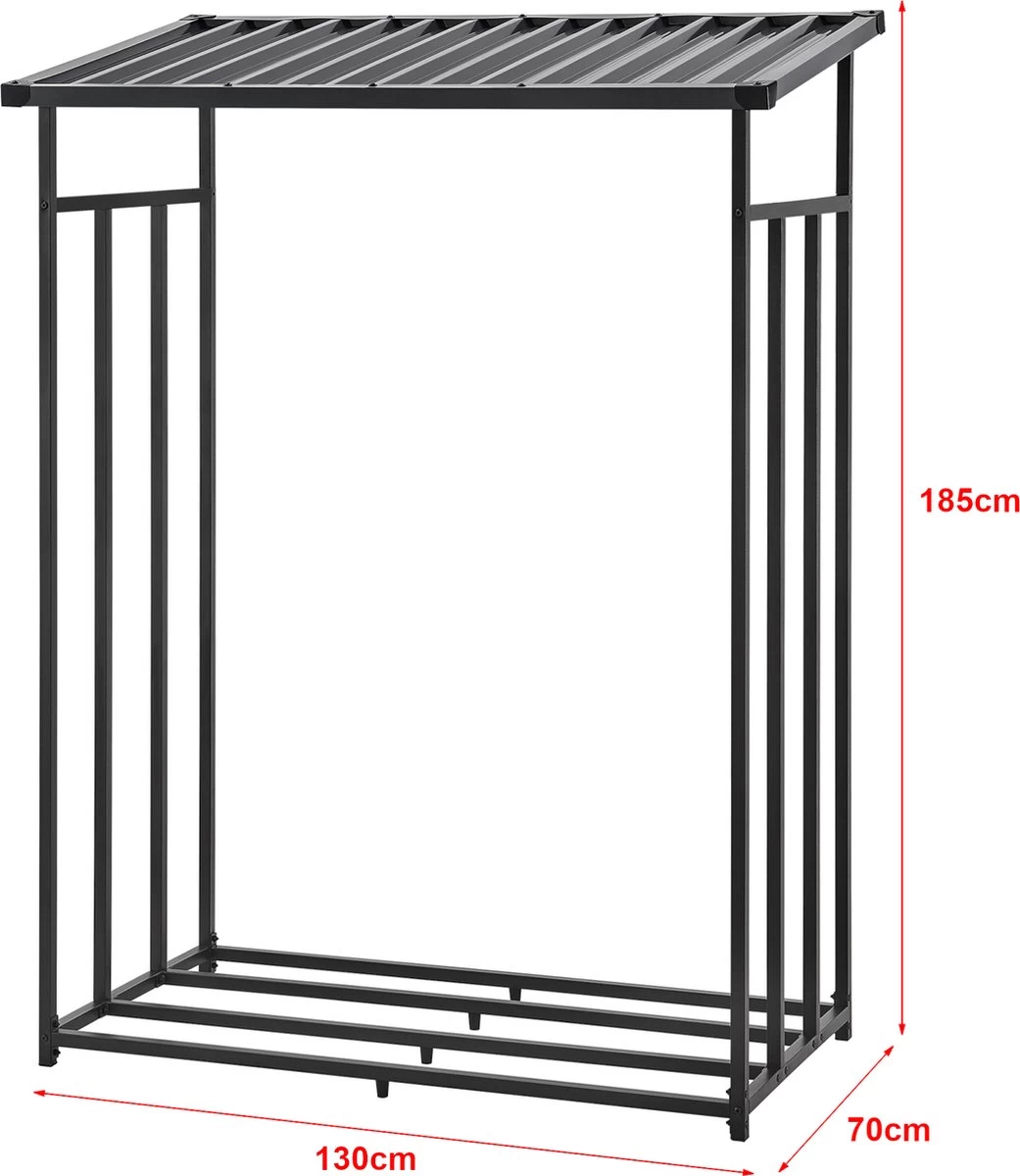 Brandhout Rek Houtopslag Yakutat 185x130x70 Cm Zwart 5 Brandhout Rek Houtopslag Yakutat 185x130x70 Cm Zwart - Afbeelding 3
