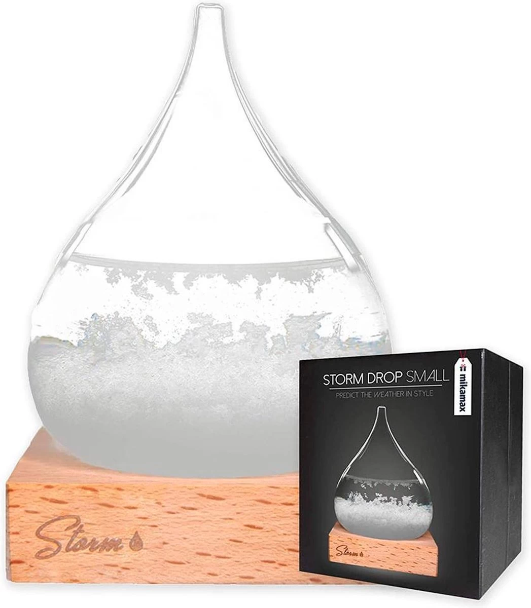 MikaMax Stormglas Small - Donderglas - Barometer - Weerglas - Weerstation - Weervoorspeller - Voorspelt Het Weer - Incl. Houten Standaard - ø 8 X 11 Cm 3 MikaMax Stormglas Small - Donderglas - Barometer - Weerglas - Weerstation - Weervoorspeller - Voorspelt Het Weer - Incl. Houten Standaard - ø 8 X 11 Cm