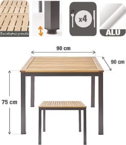 NATERIAL - Tuintafel Vierkant ORIS - 4 Personen - Houten Tafel 90x90 Cm - Aluminium - Met Houten Blad - Eucalyptus -Philips Hue Winkel 1047x1200