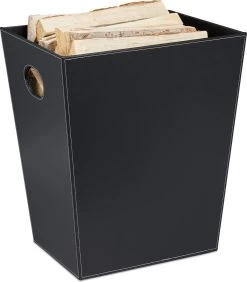 Relaxdays Houtmand Kunstleer - Zwart - Houtopslag - Brandhout Mand - Openhaard Accessoire