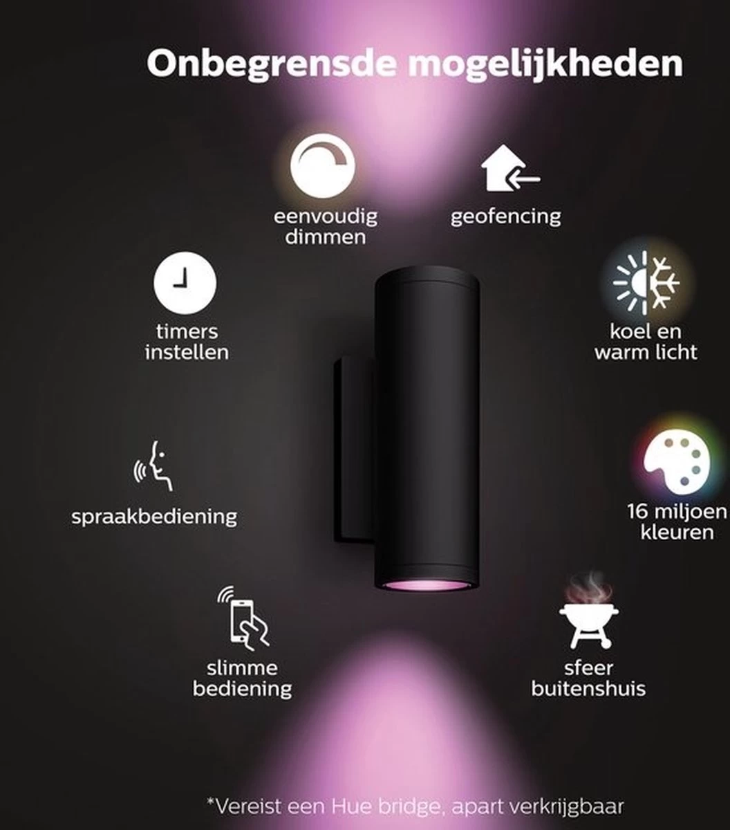 Philips Hue Appear Muurlamp - Wit En Gekleurd Licht - Zwart 9 Philips Hue Appear Muurlamp - Wit En Gekleurd Licht - Zwart - Afbeelding 7