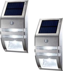 2 Stuks Solar Wandlamp Op Zonne-Energie - Buitenlamp - Bewegingssensor - Dag / Nacht Sensor - Tuinverlichting - LED