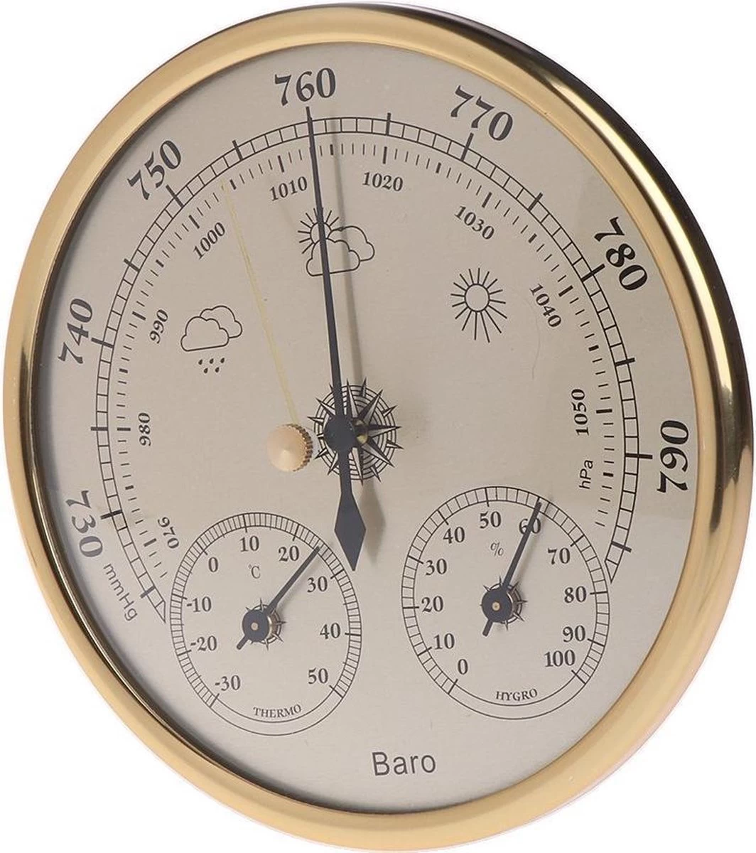 Luxe Barometer Weerstation Met Thermometer En Hygrometer – Messing Goudkleurig – Voor Binnen En Buiten 11 Luxe Barometer Weerstation Met Thermometer En Hygrometer – Messing Goudkleurig – Voor Binnen En Buiten - Afbeelding 9