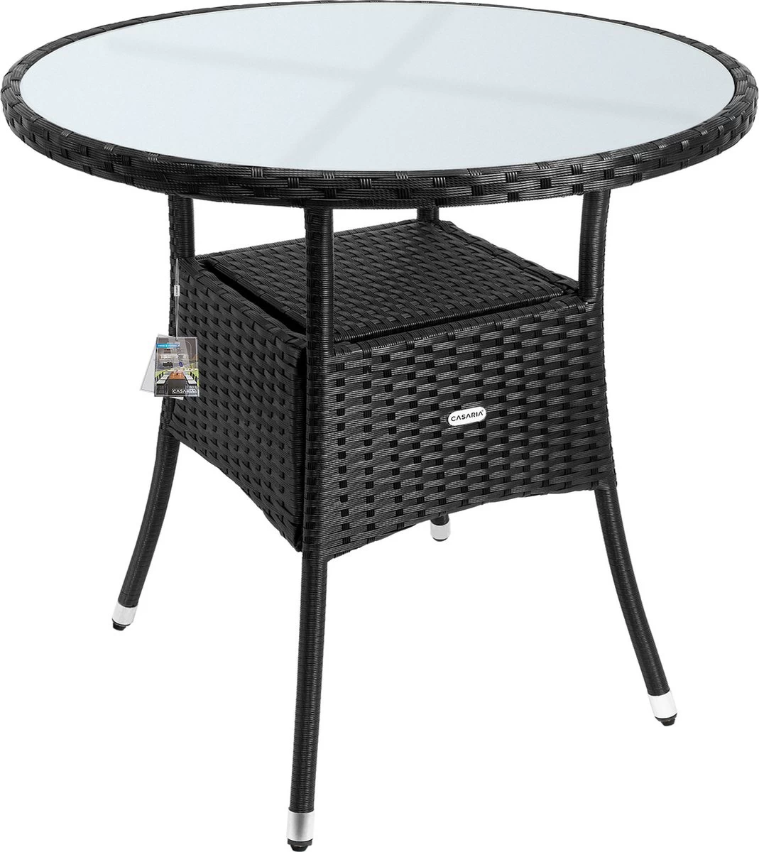Casaria Polyrattan Bijzettafel 80cm Rond - 5mm Veiligheidsglas – Zwart 3 Casaria Polyrattan Bijzettafel 80cm Rond - 5mm Veiligheidsglas – Zwart