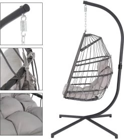 Pro Garden Lowander Hangstoel Egg 191x126x126- Schommelstoel Met Rattan Cocoon En Robuust Stalen Standaard Incl. Kussens - Volledig Inklapbaar - Lichtgrijs -Philips Hue Winkel 1069x1200