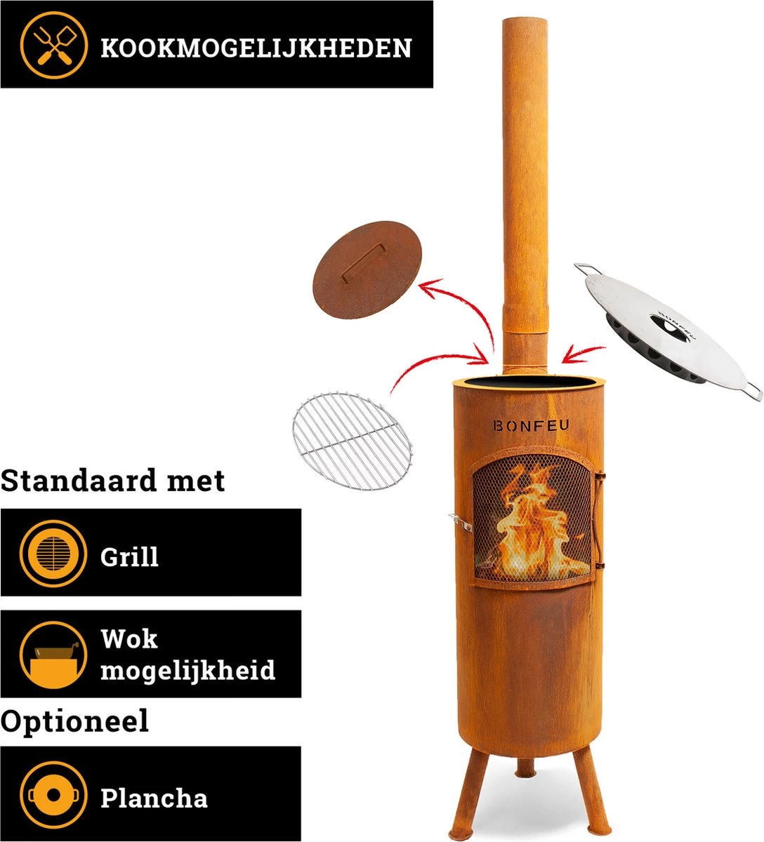 BonFeu Bongiano LP Roest Tuinhaard - L 30 X B 30 X H 153 Cm - Cortenstaal - Bruin - Tuinhaard - Terrasverwarming - Terrasverwarmers - Tuinkachel - Terraskachel - Houtkachel - Kachels 4 BonFeu Bongiano LP Roest Tuinhaard - L 30 X B 30 X H 153 Cm - Cortenstaal - Bruin - Tuinhaard - Terrasverwarming - Terrasverwarmers - Tuinkachel - Terraskachel - Houtkachel - Kachels - Afbeelding 2