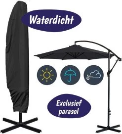 Merkloos Parasolhoes Met Rits En Trekkoord – Beschermhoes Voor Zweefparasol & Staande Parasol – Waterdicht Afdekhoes – Hoes Voor Hangparasol – Inclusief Opberghoes – Zwart - 205 Cm
