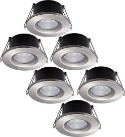 HOFTRONIC Venezia - Set Van 6 LED Inbouwspots RVS - IP65 Waterdicht - Dimbaar - 6 Watt 600 Lumen - Met Lichtbron - 2700K Warm Wit Licht - Zaagmaat 65mm - Inbouwdiepte 45mm - Geschikt Voor Badkamer, Woonkamer, Veranda En Carport - 3 Jaar Garantie