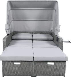 Polyrattan Patio Rieten Meubels Set Voor 2 Personen-Outdoor Rattan Sofa Set Met Intrekbare Luifel-lounge Bank-PE Rotan Loveseat Voor Achtertuin Veranda Tuin Zwembad Balkon-grijs -Philips Hue Winkel 1114x1200