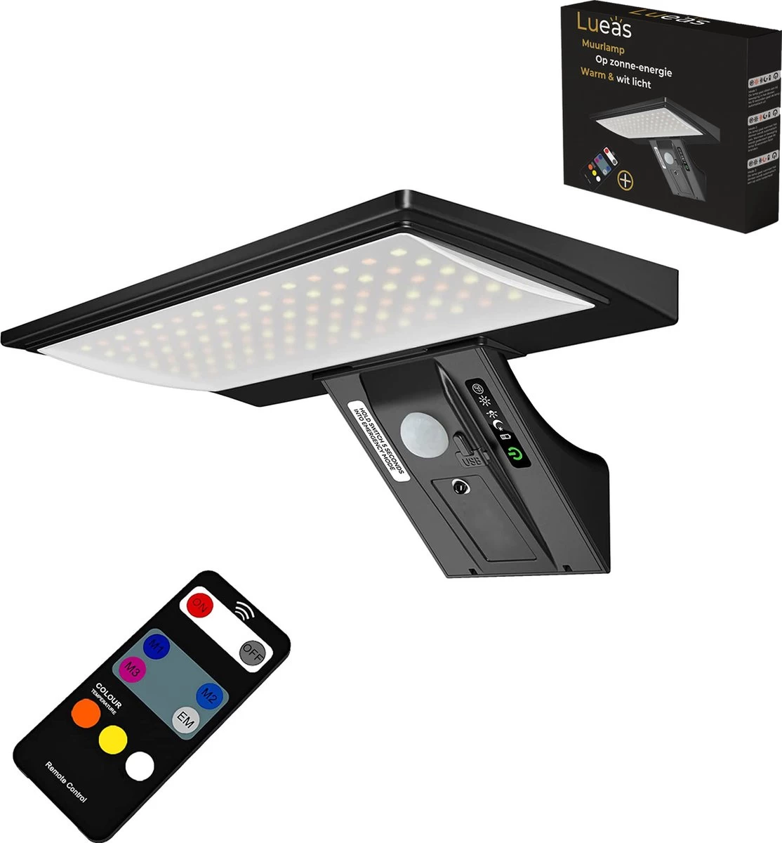 Lueas®- Draadloze LED Muurlamp Met Bewegingssensor – Met Afstandsbediening – Op Zonne-energie - Warm & Wit Licht 3 Lueas®- Draadloze LED Muurlamp Met Bewegingssensor – Met Afstandsbediening – Op Zonne-energie - Warm & Wit Licht