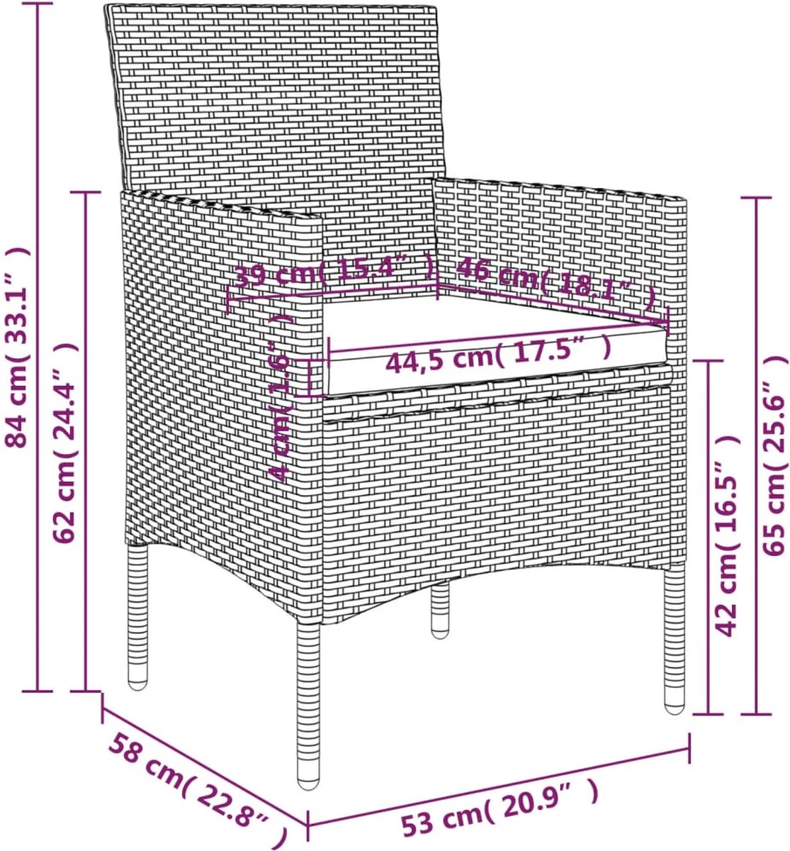 VidaXL 5-delige Tuinset Met Kussens Zwart 5 VidaXL 5-delige Tuinset Met Kussens Zwart - Afbeelding 3