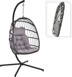 Pro Garden Lowander Hangstoel Egg 191x126x126- Schommelstoel Met Rattan Cocoon En Robuust Stalen Standaard Incl. Kussens - Volledig Inklapbaar - Lichtgrijs -Philips Hue Winkel 1116x1200