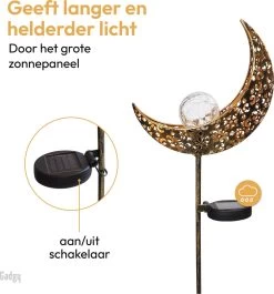 Gadgy Solar Maan Lamp Met Grondspies - Solar Tuinverlichting Set Van 2 St. - Tuinverlichting Op Zonneenergie Buiten - Led Buitenverlichting Met Sensor - Tuinfakkel 88 Cm Hoog - Tuinsteker - Brons - Metaal -Philips Hue Winkel 1118x1200 9