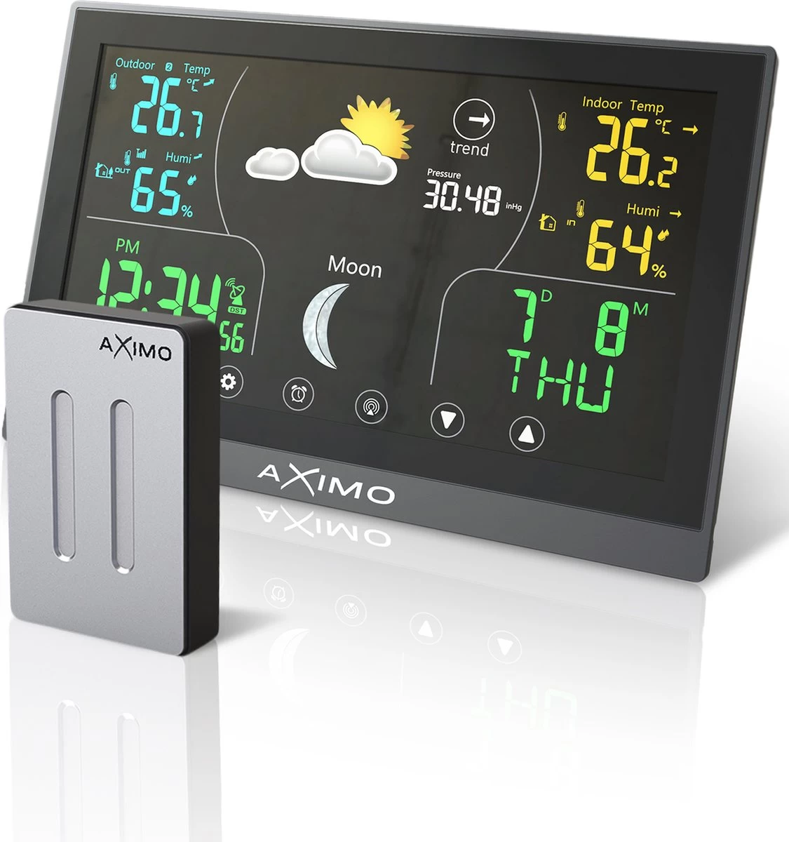 AXIMO Weerstation Binnen En Buiten – Draadloos Weerstation Met Buitensensor - Touchscreen Kleurendisplay - Binnen- En Buitentemperatuur - Barometer - Weersvoorspelling 3 AXIMO Weerstation Binnen En Buiten – Draadloos Weerstation Met Buitensensor - Touchscreen Kleurendisplay - Binnen- En Buitentemperatuur - Barometer - Weersvoorspelling