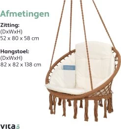Vita5 Macramé Hangstoel - Voor Binnen En Buiten - Zonder Standaard - Incl. Kussen, Boekenvak En Beschermhoes - Tot 150kg - Bruin/Beige 20 Vita5 Macramé Hangstoel - Voor Binnen En Buiten - Zonder Standaard - Incl. Kussen, Boekenvak En Beschermhoes - Tot 150kg - Bruin/Beige -Philips Hue Winkel 1125x1200
