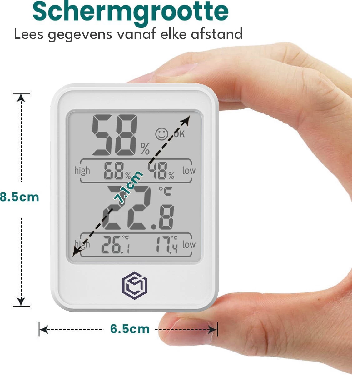 Ease Electronicz Hygrometer Min/Max - Luchtvochtigheidsmeter - Digitaal Weerstation - Vochtigheidsmeter - Thermometer Voor Binnen - Met Verlichting 4 Ease Electronicz Hygrometer Min/Max - Luchtvochtigheidsmeter - Digitaal Weerstation - Vochtigheidsmeter - Thermometer Voor Binnen - Met Verlichting - Afbeelding 2