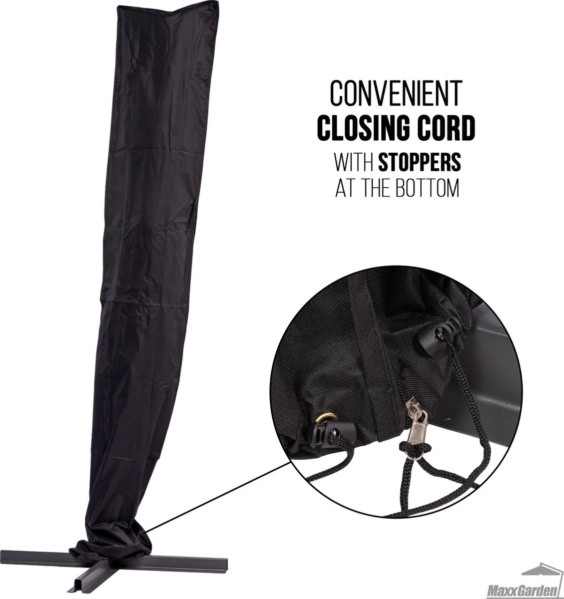 MaxxGarden Parasolhoes - Afdekhoes Voor Zweefparasol - Beschermhoes - 200-400 Cm - Met Rits En Trekkoord - Zwart 4 MaxxGarden Parasolhoes - Afdekhoes Voor Zweefparasol - Beschermhoes - 200-400 Cm - Met Rits En Trekkoord - Zwart - Afbeelding 2