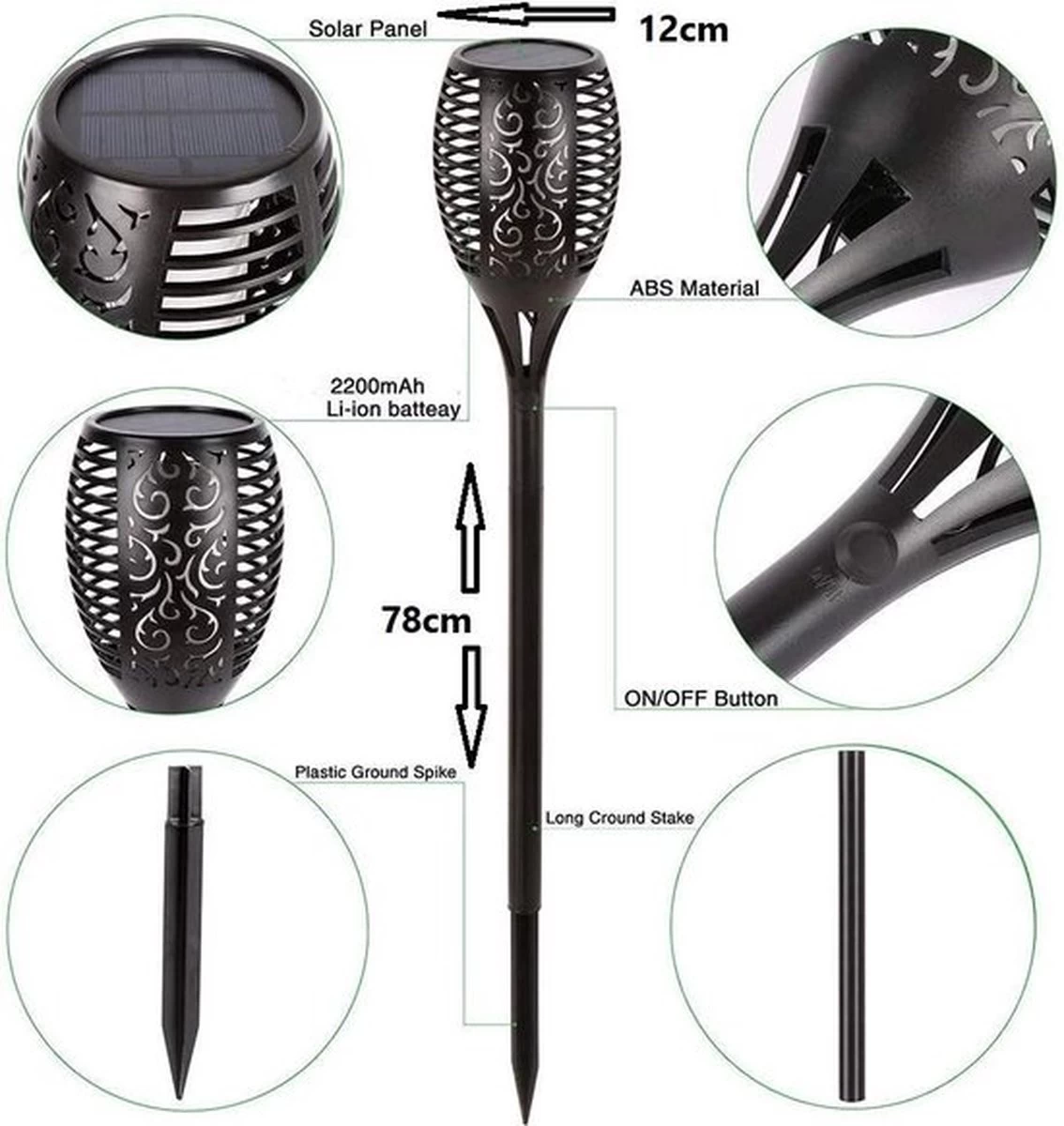 Merkloos Solar Fakkel Tuinverlichting Lantaarn Zonne Energie Buitenverlichting Tuinfakkels 96 Led Buiten Tuinlamp Set 4 Stuks Met Gratis LED Grondspot 10 Merkloos Solar Fakkel Tuinverlichting Lantaarn Zonne Energie Buitenverlichting Tuinfakkels 96 Led Buiten Tuinlamp Set 4 Stuks Met Gratis LED Grondspot - Afbeelding 8