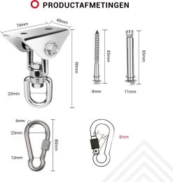 Ophangsysteem - Plafondhaak RVS - Ophanghaak TRX - Hangstoel Buiten - Hangstoel Binnen – Schommelstoel - Schommel - Bokszakken - RVS - 300kg -Philips Hue Winkel 1137x1200