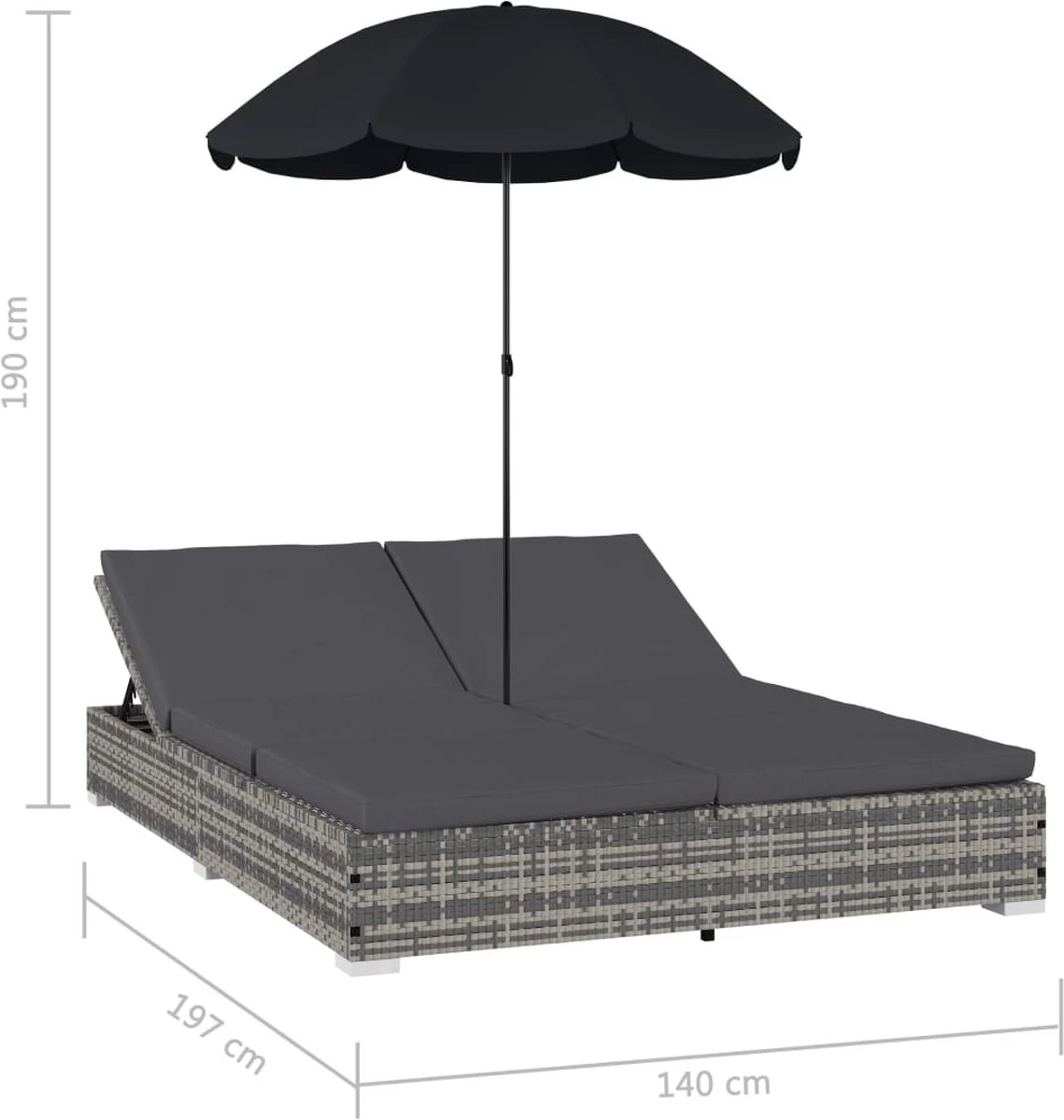 Prolenta Premium - Loungebed Met Parasol Poly Rattan Grijs 11 Prolenta Premium - Loungebed Met Parasol Poly Rattan Grijs - Afbeelding 9