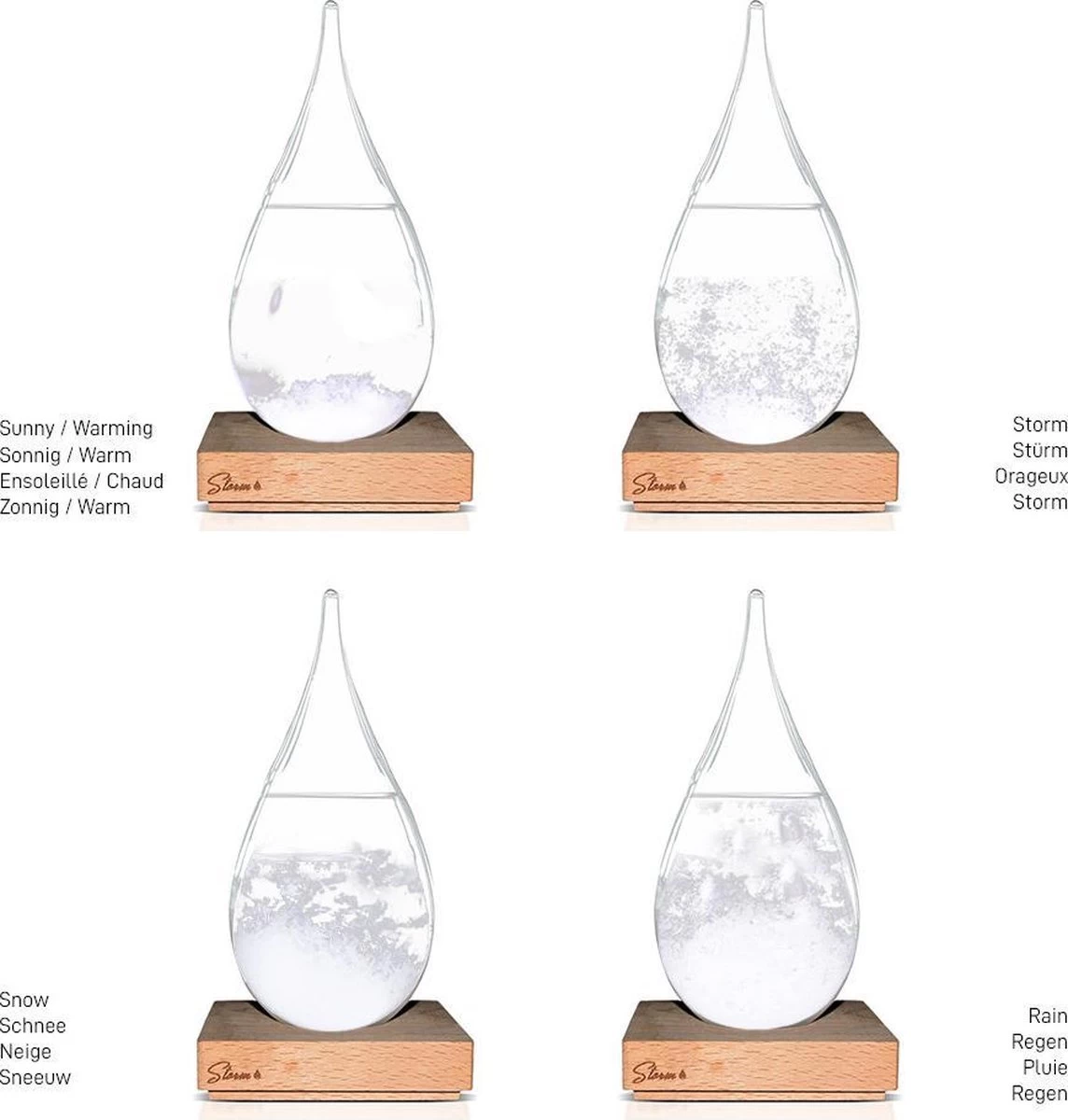 MikaMax Stormglas Small - Donderglas - Barometer - Weerglas - Weerstation - Weervoorspeller - Voorspelt Het Weer - Incl. Houten Standaard - ø 8 X 11 Cm 6 MikaMax Stormglas Small - Donderglas - Barometer - Weerglas - Weerstation - Weervoorspeller - Voorspelt Het Weer - Incl. Houten Standaard - ø 8 X 11 Cm - Afbeelding 4