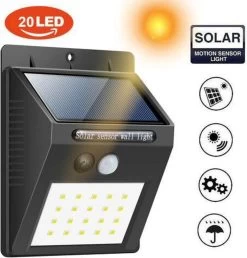 Solar Lamp | Wit | 20 LED Tuinverlichting| Verlichting Op Zonne-energie | IP65 Waterdicht |Tuinverlichting Op Solar | Buitenlamp Op Zonne-energie | Bewegingssensor & Nachtsensor | Tuinlamp Op Zonne-energie |