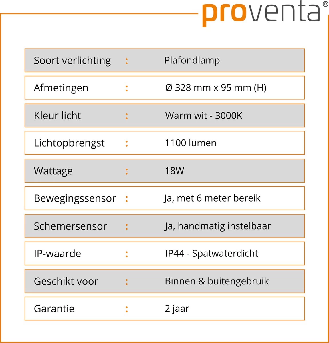 Proventa Plafondlamp Met Bewegingssensor LED - Binnen & Buiten - Warm Wit - 33 Cm 6 Proventa Plafondlamp Met Bewegingssensor LED - Binnen & Buiten - Warm Wit - 33 Cm - Afbeelding 4