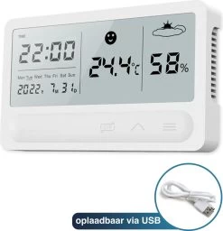 Qitch&Quisine Thermometer En Hygrometer - Oplaadbare Digitale Luchtvochtigheidsmeter - Thermometer Binnen - 2 In 1