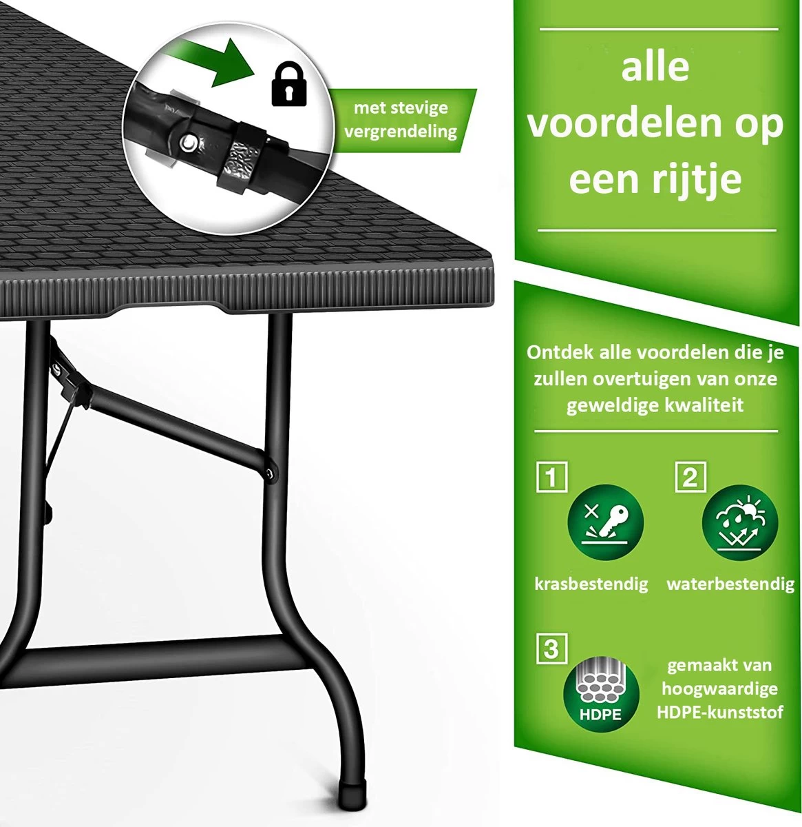 Sens Design Tuintafel Kunststof - Campingtafel Inklapbaar - Rotan-Look 4 Sens Design Tuintafel Kunststof - Campingtafel Inklapbaar - Rotan-Look - Afbeelding 2