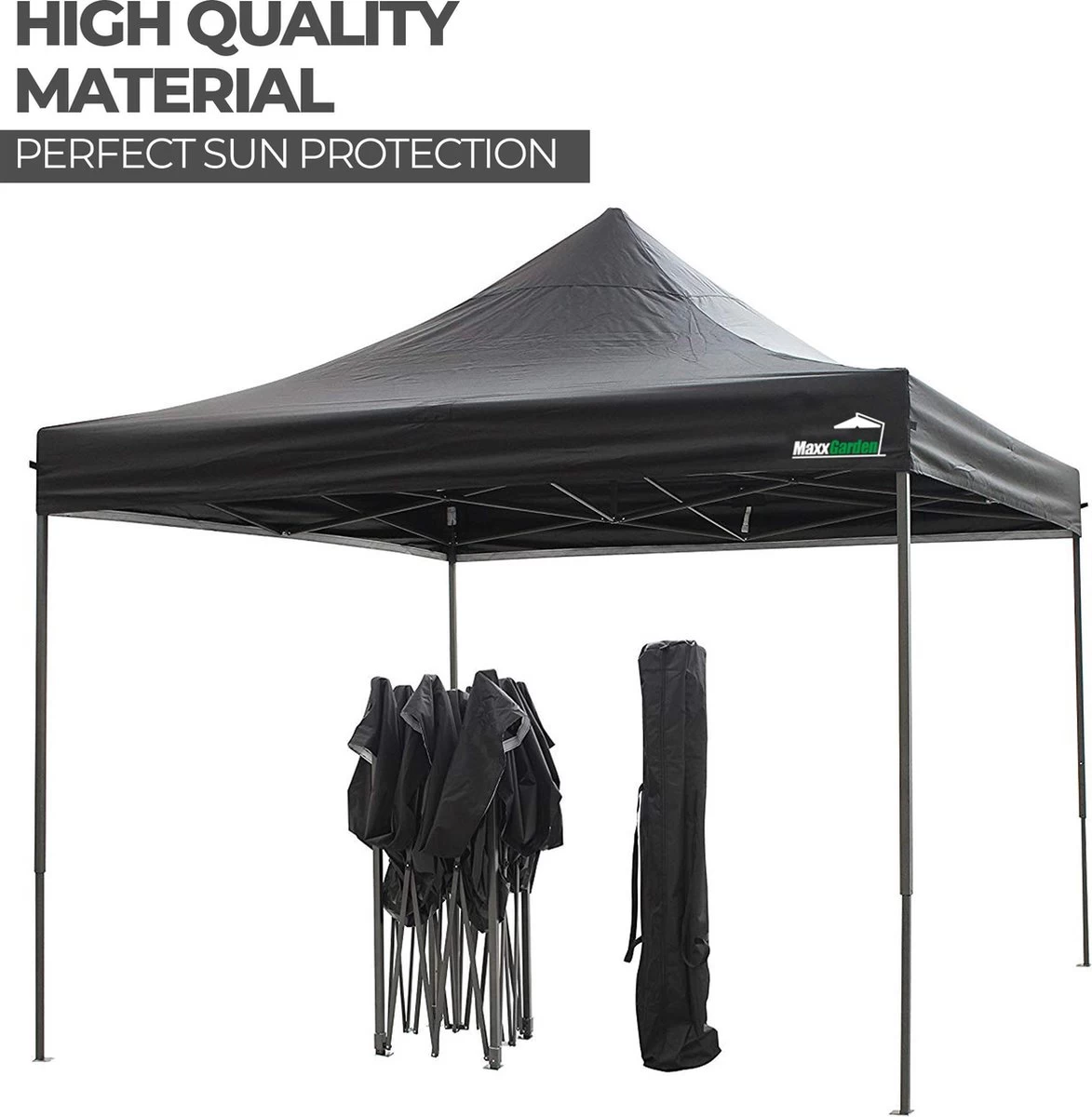 MaxxGarden Easy-up Partytent - 3x3m - Standaard - Waterdicht - Opvouwbaar - Inclusief Draagtas - Zwart 5 MaxxGarden Easy-up Partytent - 3x3m - Standaard - Waterdicht - Opvouwbaar - Inclusief Draagtas - Zwart - Afbeelding 3