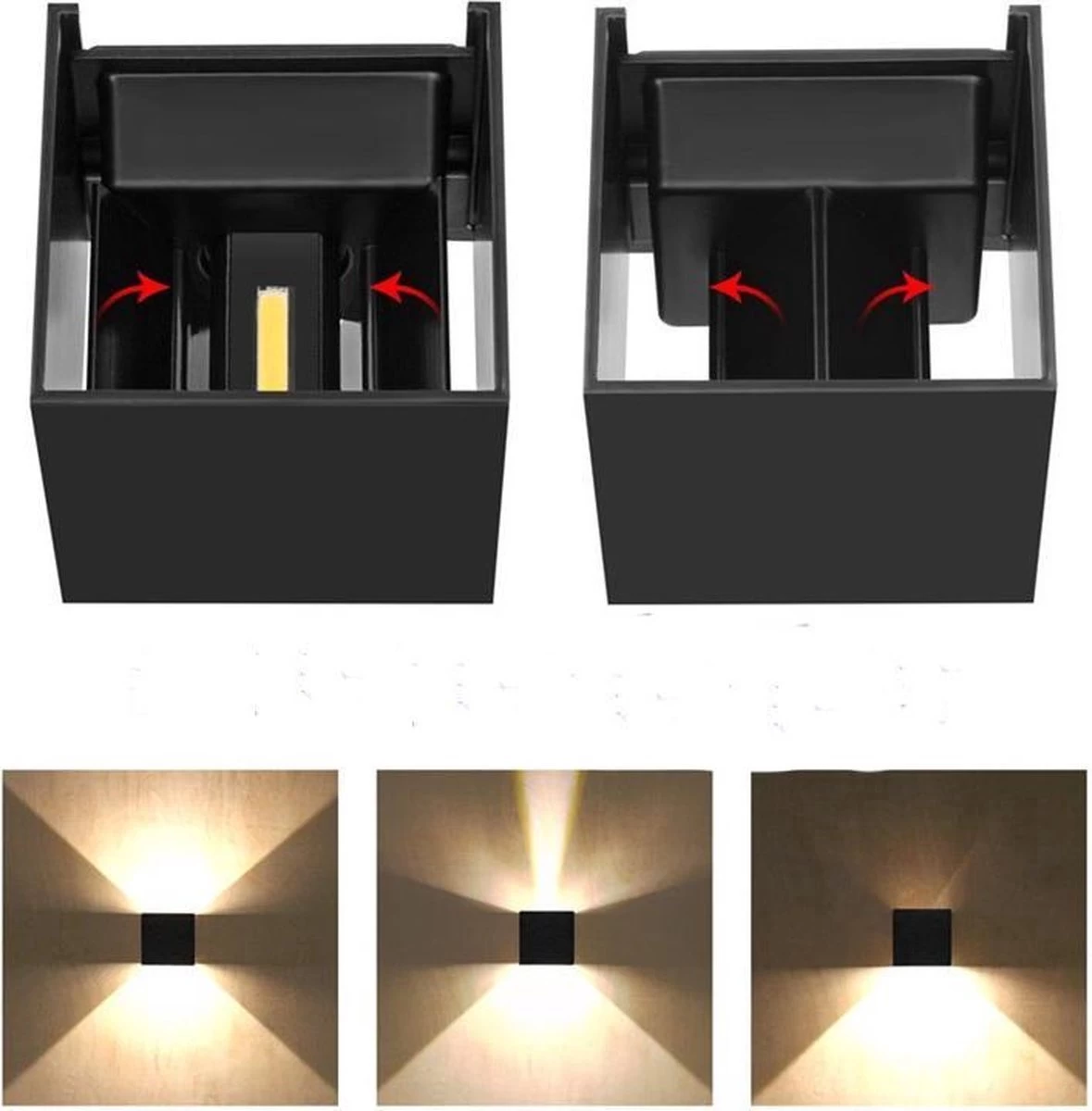 LED Wandlamp Dimbaar Set Van 3 - Zwart - 2x3 Watt - 3000k Warm Wit - 10x10x10cm - Geschikt Voor Binnen En Buiten - Kubus Lamp - Industrieel 6 LED Wandlamp Dimbaar Set Van 3 - Zwart - 2x3 Watt - 3000k Warm Wit - 10x10x10cm - Geschikt Voor Binnen En Buiten - Kubus Lamp - Industrieel - Afbeelding 4