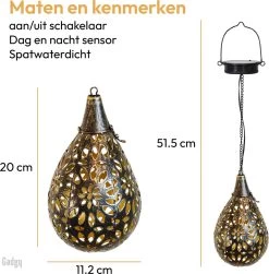 Gadgy Solar Hangende Lantaarn Set 2st. - Solar Tuinverlichting Op Zonneenergie - Led Buitenverlichting Met Dag/Nacht Sensor - Tuinlantaarn - Metaal -Philips Hue Winkel 1179x1200 5