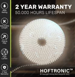 HOFTRONIC Flex60 - Dimbare LED Strip 2m - 6000K Daglicht Wit - 60 LEDs Per Meter 2835 High Lumen - 308 Lumen Per Meter - IP65 Voor Binnen En Buiten - Waterdicht En UV Bestendig - Per Meter Inkortbaar - Incl. Netvoeding En Eurostekker -Philips Hue Winkel 1180x1200 14