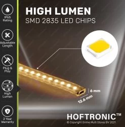 HOFTRONIC FLEX120 - Dimbare LEDstrip 10m - 3000K Warm Wit - IP65 Voor Binnen En Buiten - 120 LEDs Per Meter 2835 High Lumen - 640 Lumen Per Meter - Waterdicht En UV Bestendig - Per Meter Inkortbaar - Incl. Netvoeding En Eurostekker -Philips Hue Winkel 1180x1200 17