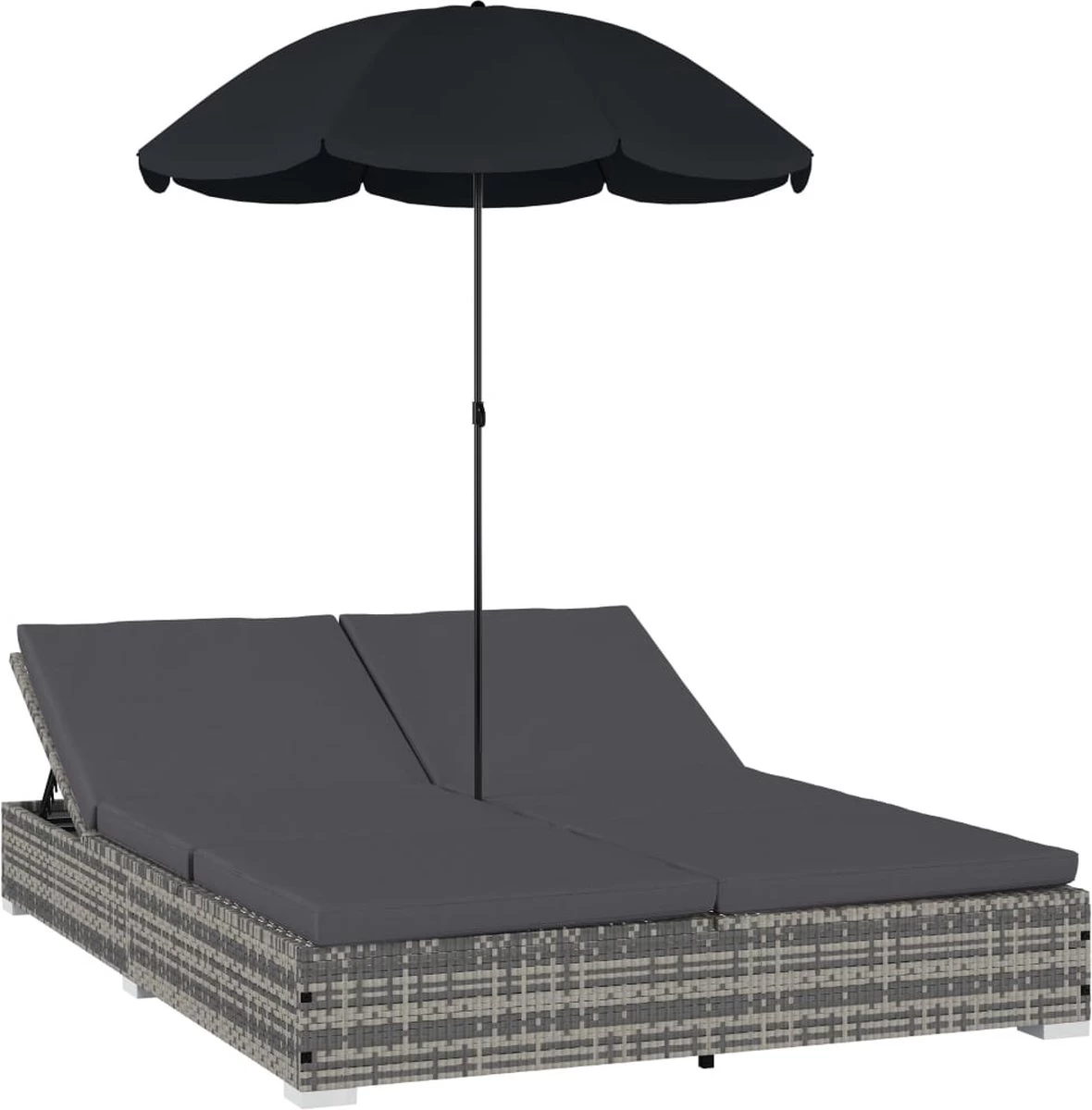 Prolenta Premium - Loungebed Met Parasol Poly Rattan Grijs 4 Prolenta Premium - Loungebed Met Parasol Poly Rattan Grijs - Afbeelding 2
