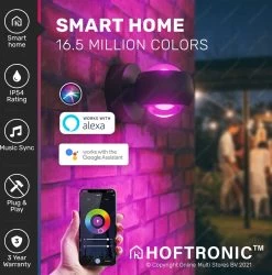 Hoftronic Smart Cupo - LED Wandlamp Up & Down Smart - RGBWW 16,5 Miljoen Kleuren - 6 Watt 600 Lumen - Zwart - Gevellamp Met Music Sync - IP54 Waterdicht - Geschikt Als Wandlamp Buiten, Wandlamp Badkamer En Wandlamp Binnen - 3 Jaar Garantie -Philips Hue Winkel 1184x1200 2