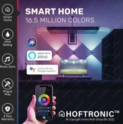 Hoftronic Smart Cupo - LED Wandlamp Up & Down Smart - RGBWW 16,5 Miljoen Kleuren - 6 Watt 600 Lumen - Zwart - Gevellamp Met Music Sync - IP54 Waterdicht - Geschikt Als Wandlamp Buiten, Wandlamp Badkamer En Wandlamp Binnen - 3 Jaar Garantie -Philips Hue Winkel 1184x1200 4