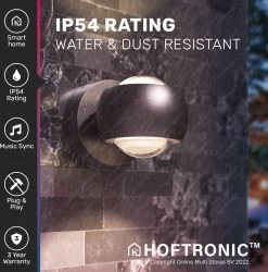 Hoftronic Smart Cupo - LED Wandlamp Up & Down Smart - RGBWW 16,5 Miljoen Kleuren - 6 Watt 600 Lumen - Zwart - Gevellamp Met Music Sync - IP54 Waterdicht - Geschikt Als Wandlamp Buiten, Wandlamp Badkamer En Wandlamp Binnen - 3 Jaar Garantie -Philips Hue Winkel 1184x1200 6