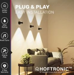 Hoftronic Smart Cupo - LED Wandlamp Up & Down Smart - RGBWW 16,5 Miljoen Kleuren - 6 Watt 600 Lumen - Zwart - Gevellamp Met Music Sync - IP54 Waterdicht - Geschikt Als Wandlamp Buiten, Wandlamp Badkamer En Wandlamp Binnen - 3 Jaar Garantie -Philips Hue Winkel 1184x1200 7