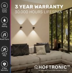 Hoftronic Smart Cupo - LED Wandlamp Up & Down Smart - RGBWW 16,5 Miljoen Kleuren - 6 Watt 600 Lumen - Zwart - Gevellamp Met Music Sync - IP54 Waterdicht - Geschikt Als Wandlamp Buiten, Wandlamp Badkamer En Wandlamp Binnen - 3 Jaar Garantie -Philips Hue Winkel 1184x1200 8