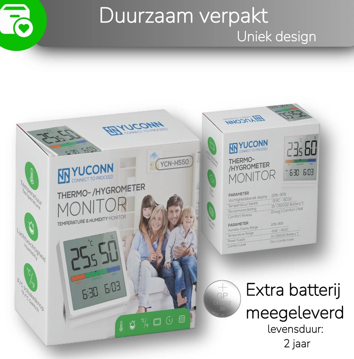 YUCONN Hygrometer - Luchtvochtigheidsmeter - Digitaal Weerstation - Binnen 9 YUCONN Hygrometer - Luchtvochtigheidsmeter - Digitaal Weerstation - Binnen - Afbeelding 7