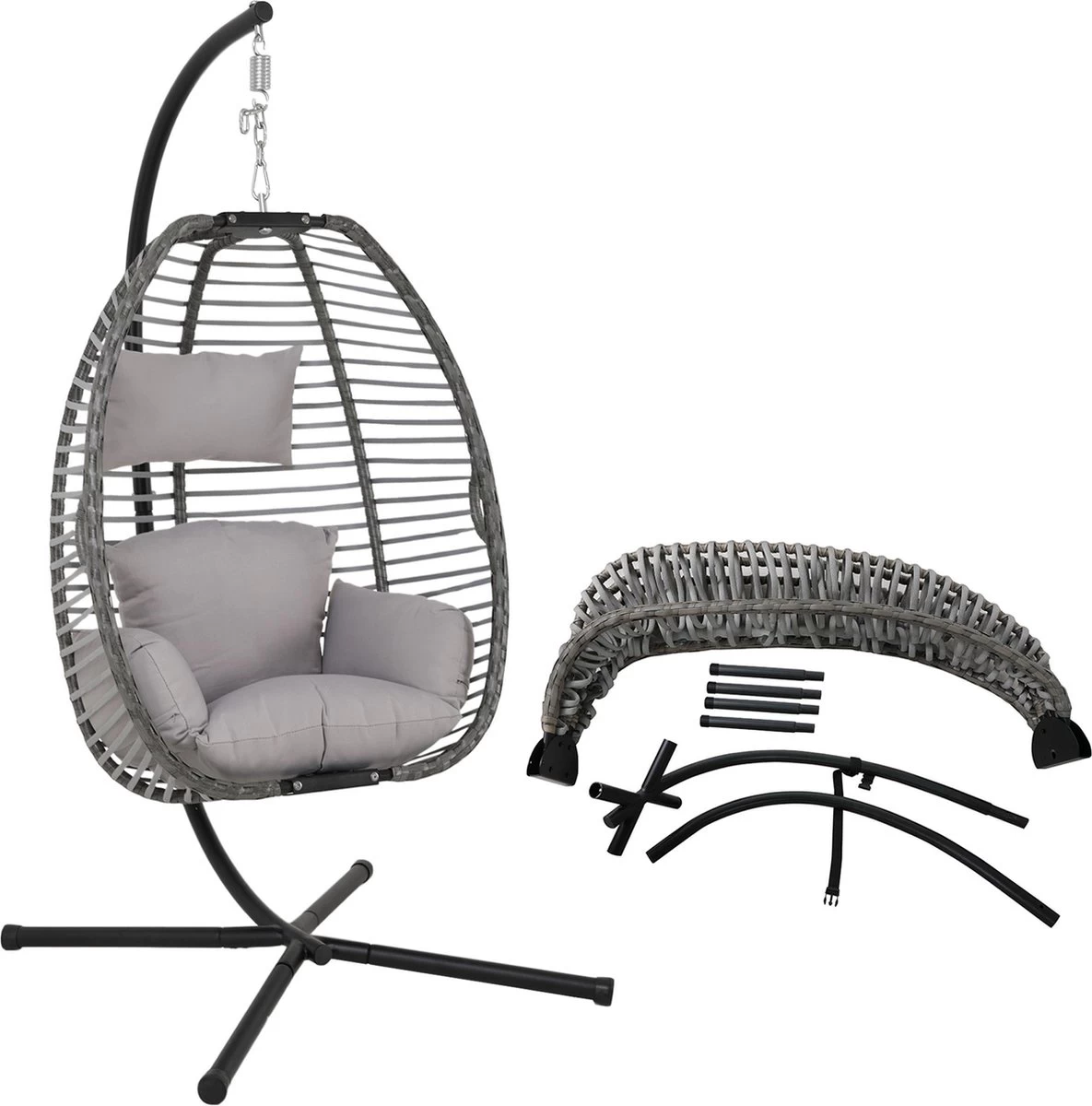 Lowander Egg Hangstoel Cocoon - Voor Binnen & Buiten - Met Standaard - Incl. Kussens 4 Lowander Egg Hangstoel Cocoon - Voor Binnen & Buiten - Met Standaard - Incl. Kussens - Afbeelding 2