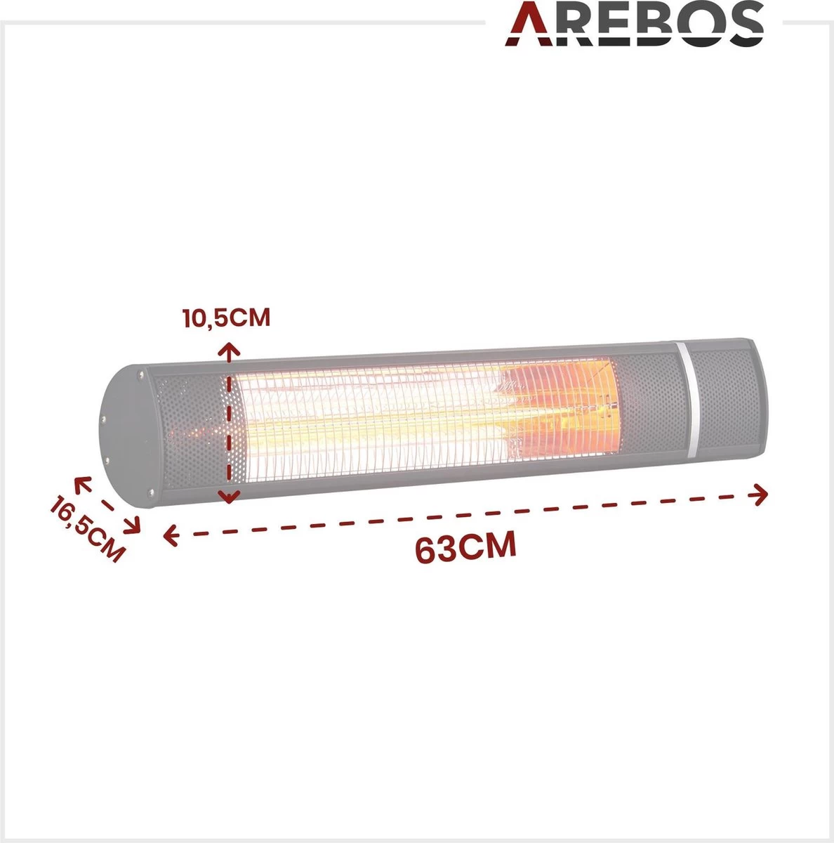 AREBOS Infrarood Heater - 2000W - 3 Warmteniveaus - Terrasverwarmer Elektrisch - Binnen En Buiten Gebruik - Zwart 11 AREBOS Infrarood Heater - 2000W - 3 Warmteniveaus - Terrasverwarmer Elektrisch - Binnen En Buiten Gebruik - Zwart - Afbeelding 9