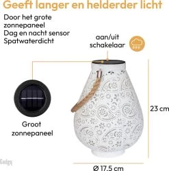 Gadgy Solar Lantaarn Mat Wit - Tafellamp Set Van 2 - Solar Tuinverlichting Op Zonneenergie - Led Buitenverlichting Met Dag/Nacht Sensor - Hanglamp - Tuinlantaarn - Metaal - 23 X Ø17.5CM -Philips Hue Winkel 1192x1200 12