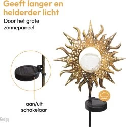 Gadgy Solar Tuinfakkel Zon Met Grondspies - Tuinsteker Set Van 2 St. - Tuinfakkels 103CM Hoog - Tuinverlichting Op Zonneenergie Buiten - Led Buitenverlichting Met Sensor - Brons Kleurig Metaal -Philips Hue Winkel 1195x1200 14