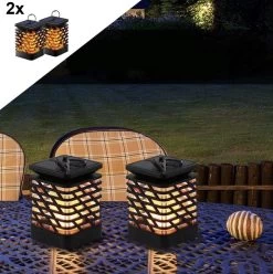 VoordeelShop Solar Tafellamp Set Van 2 Stuks - 13.8cm - Zwart - Solar Tuinverlichting - Led Buitenverlichting Op Zonne Energie Met Sensor - Tuin Fakkel - Voor Binnen En Buiten - Vlam Effect
