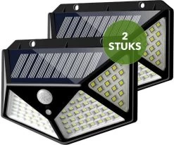 JC's - Solar Buitenlamp Bewegingssensor - 2 STUKS - 100 LED - Solar Wandlamp - Buiten & Tuin Sensor - Buitenverlichting Op Zonne-energie